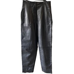 MAXIMA Vintage Black Leather High Waist Pleated Leather Trouser Pants Size 8